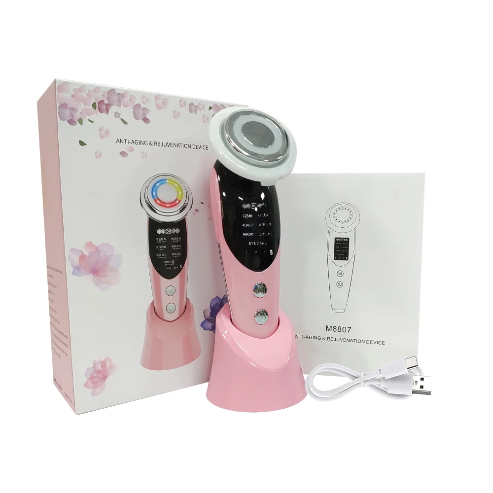 7 in 1 EMS Microcurrent Beauty Device Face Lifting Machine Skin Rejuvenation Anti Wrinkle Face Cleaning Vibration Massager