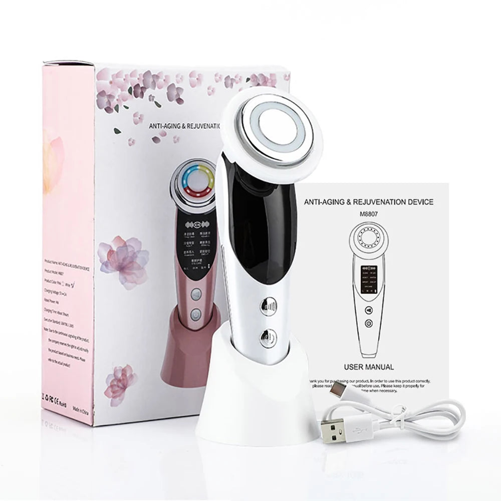 7 in 1 EMS Microcurrent Beauty Device Face Lifting Machine Skin Rejuvenation Anti Wrinkle Face Cleaning Vibration Massager