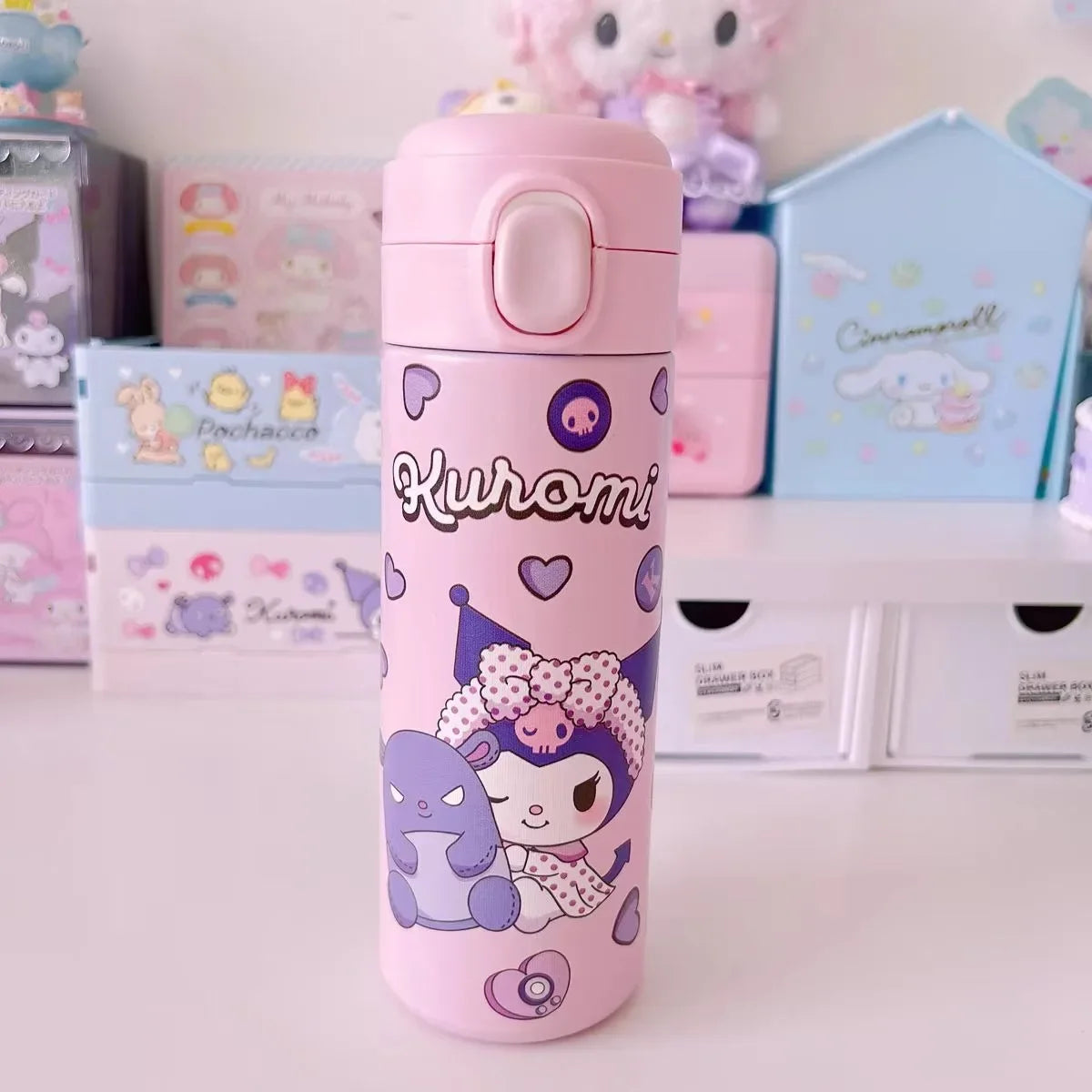 1pc Cartoon Thermos 304 Stainless Steel Double Layer Insulated Coffee Cup Student School Water Bottle Girl's Gift Water Cup