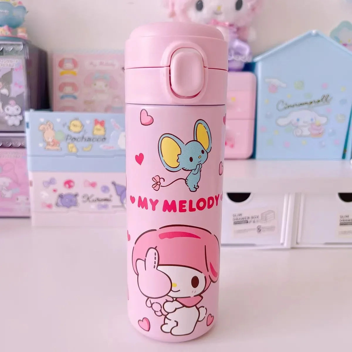 1pc Cartoon Thermos 304 Stainless Steel Double Layer Insulated Coffee Cup Student School Water Bottle Girl's Gift Water Cup