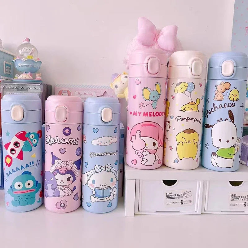 1pc Cartoon Thermos 304 Stainless Steel Double Layer Insulated Coffee Cup Student School Water Bottle Girl's Gift Water Cup