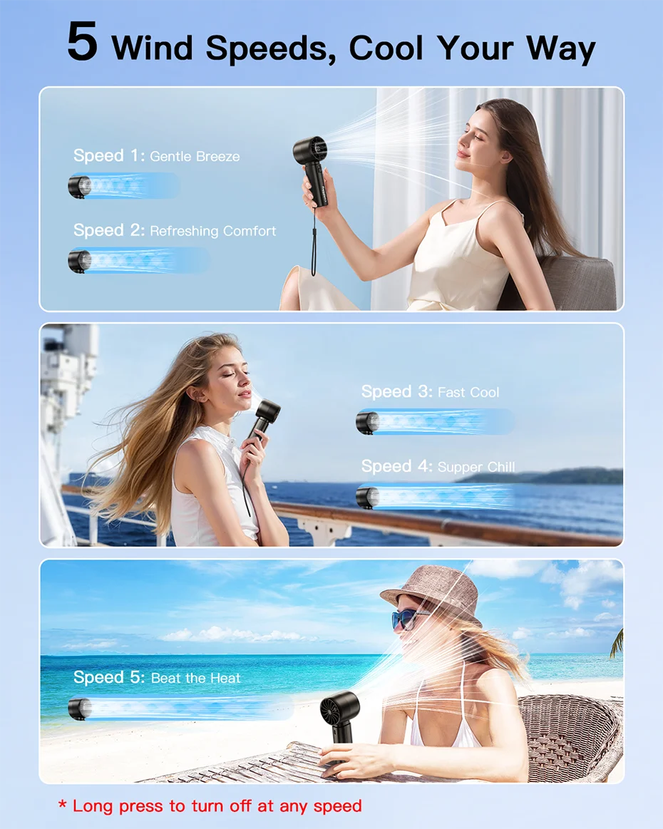 coldSky Portable Handheld Fan 4000mAh Battery Operated with LED Display Handheld Personal Small Fan 5 Speed Mini Fan for Travel