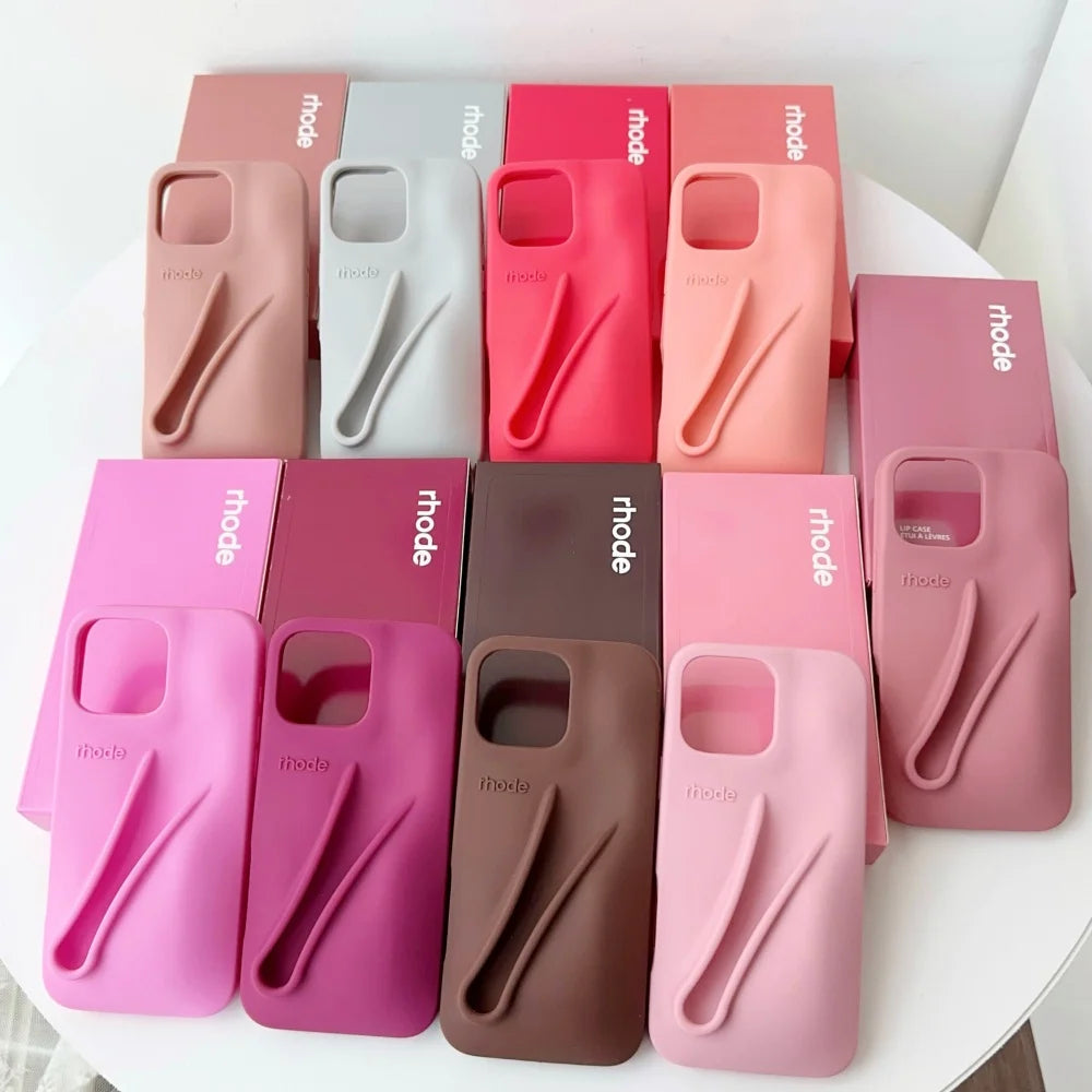 RHODE Soft Silicone Case For iPhone 16 15 14 Plus 13 12 11 Pro Max 16E Lipstick Portable Lip Gloss Holder