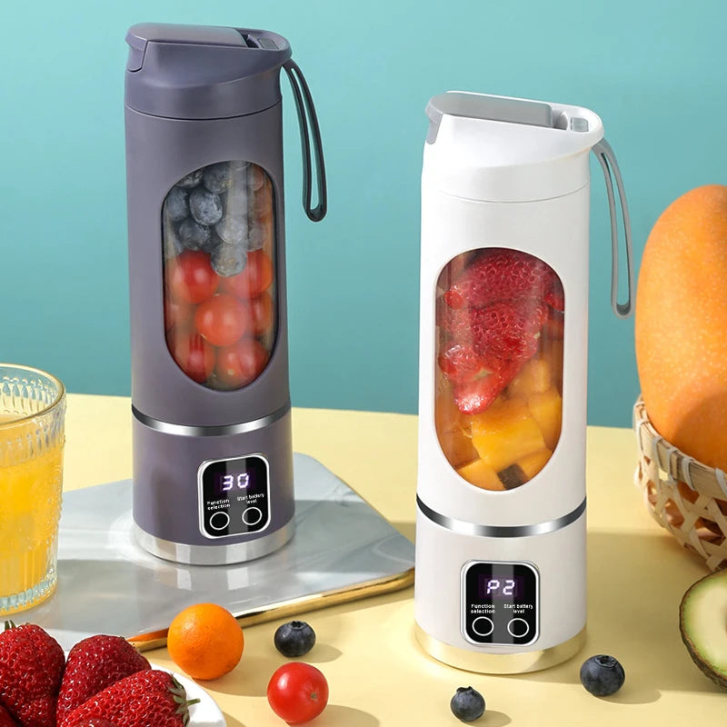 LED display mixer, 450ml USB rechargeable portable milkshake mixer - equipped with a 12 piece juicer - small juice mixer