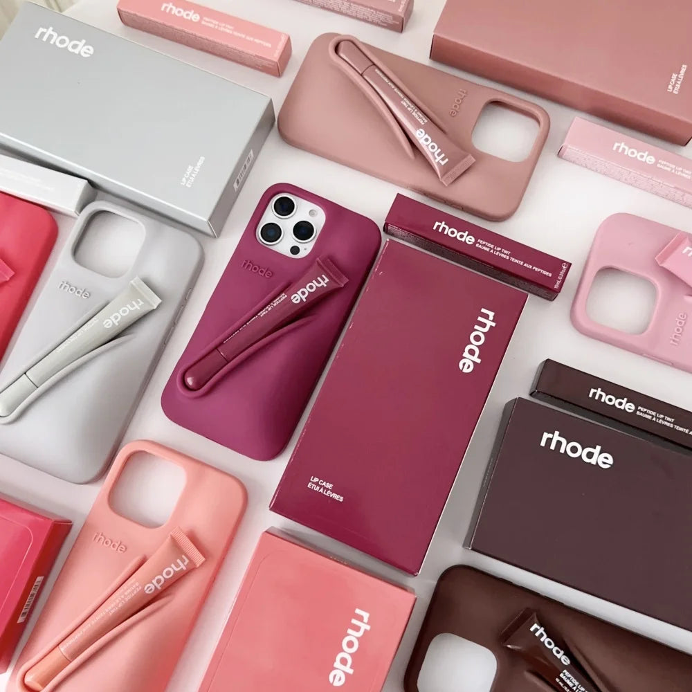 RHODE Soft Silicone Case For iPhone 16 15 14 Plus 13 12 11 Pro Max 16E Lipstick Portable Lip Gloss Holder