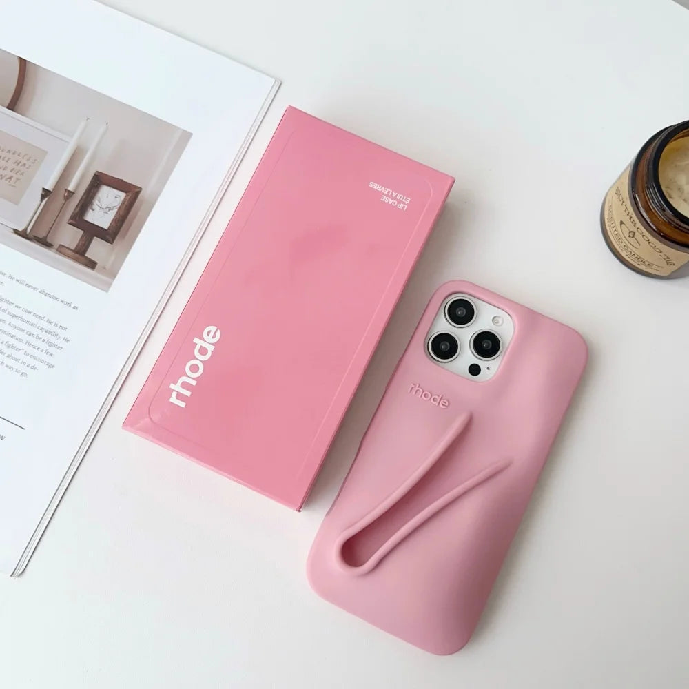 RHODE Soft Silicone Case For iPhone 16 15 14 Plus 13 12 11 Pro Max 16E Lipstick Portable Lip Gloss Holder