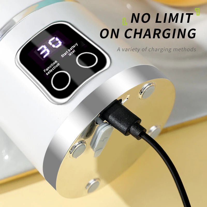 LED display mixer, 450ml USB rechargeable portable milkshake mixer - equipped with a 12 piece juicer - small juice mixer