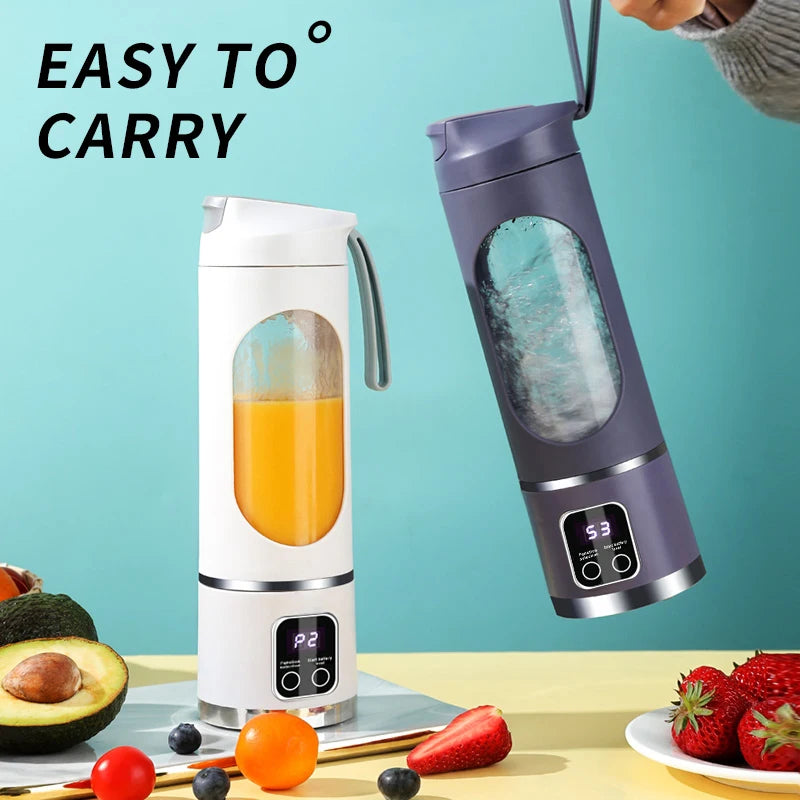 LED display mixer, 450ml USB rechargeable portable milkshake mixer - equipped with a 12 piece juicer - small juice mixer