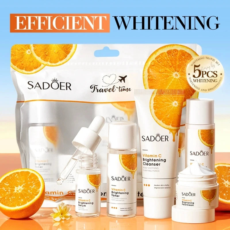 SADOER Vitamin C Skin Care Sets Facial Cleanser Toner Face Cream Serum Lotion Whitening Moisturizing Face Travel Size Skin Care