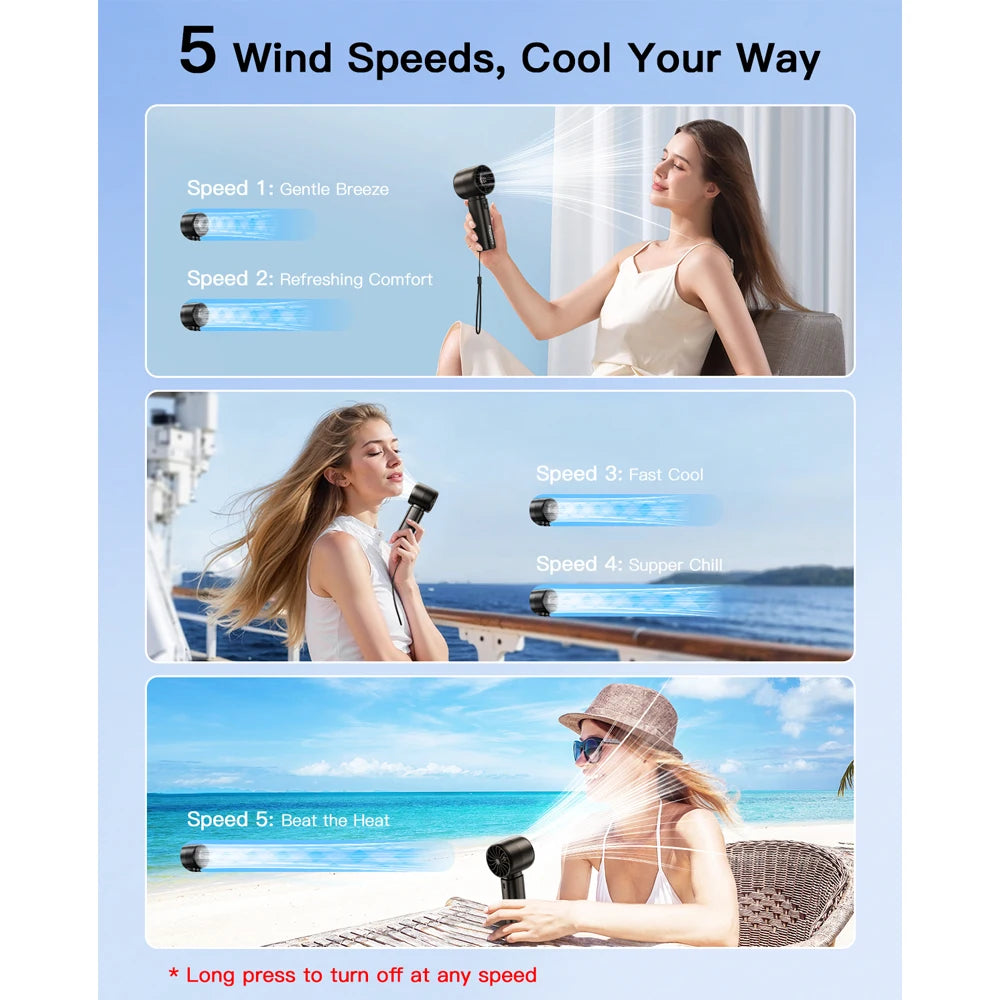 coldSky Portable Handheld Fan 4000mAh Battery Operated with LED Display Handheld Personal Small Fan 5 Speed Mini Fan for Travel