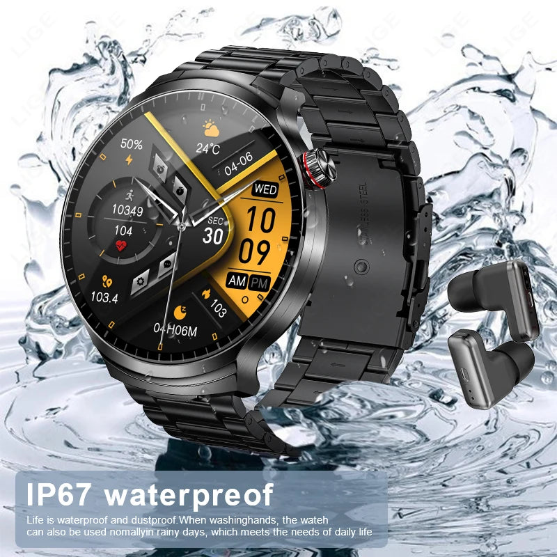 LIGE Smart Watch TWS 2-in-1 Headset Bluetooth Call Heart Rate Blood Pressure Health Monitoring Headphones Play Music Smartwatch
