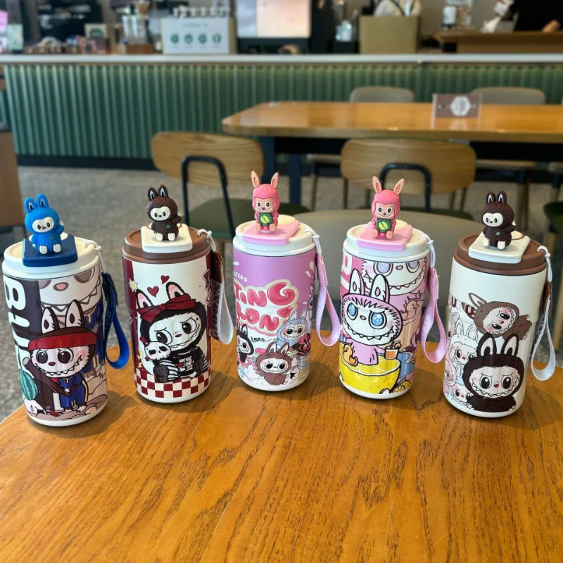 New Labcloth 316 Stainless Steel Mug Cartoon High-value Straw Cup Portable Large-capacity Ice American Coffee Cup Water Bottle