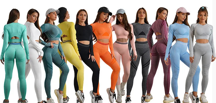 Seamless Yoga Sets Sports Fitness High Waist Hip Raise Pants Long-Sleeved Backless Suit Workout Clothes Gym Shorts Set for Women