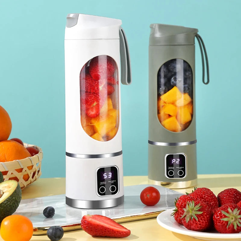 LED display mixer, 450ml USB rechargeable portable milkshake mixer - equipped with a 12 piece juicer - small juice mixer