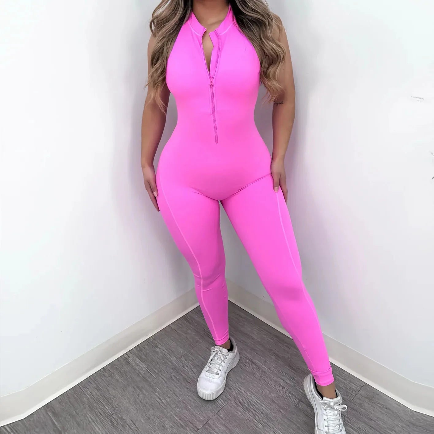 Zipper Padded Yoga Jumpsuit Short Playsuit Women Romper Sleeveless Gym Fitness Overalls One Piece Sports Shorts Bodysuit