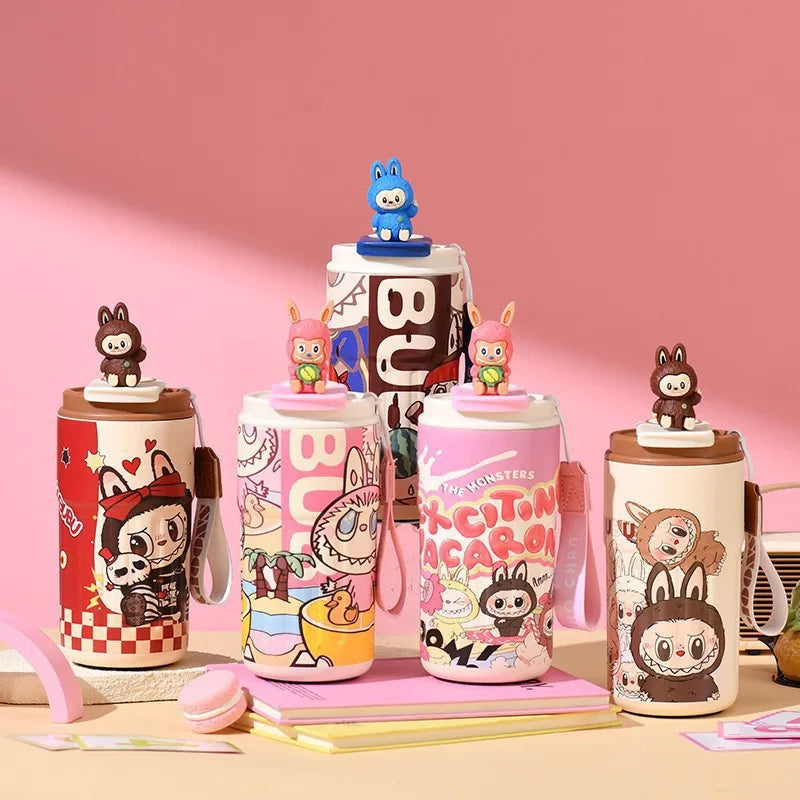 New Labcloth 316 Stainless Steel Mug Cartoon High-value Straw Cup Portable Large-capacity Ice American Coffee Cup Water Bottle