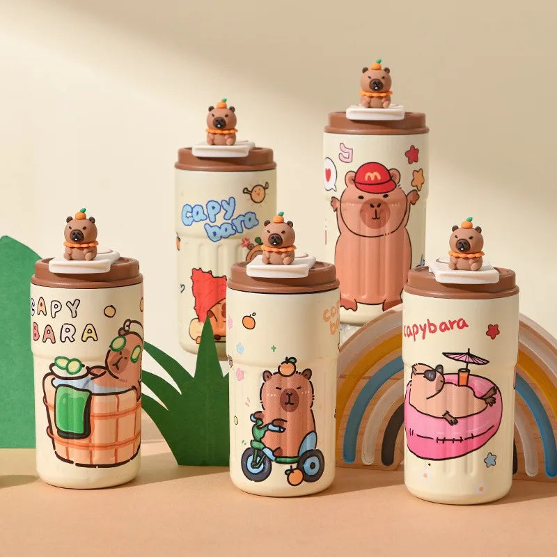 New Labcloth 316 Stainless Steel Mug Cartoon High-value Straw Cup Portable Large-capacity Ice American Coffee Cup Water Bottle