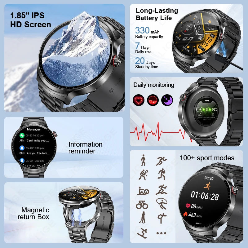 LIGE Smart Watch TWS 2-in-1 Headset Bluetooth Call Heart Rate Blood Pressure Health Monitoring Headphones Play Music Smartwatch