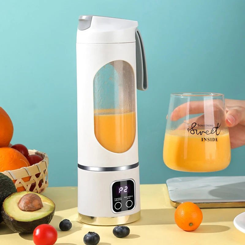 LED display mixer, 450ml USB rechargeable portable milkshake mixer - equipped with a 12 piece juicer - small juice mixer