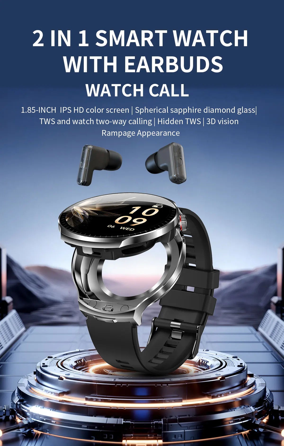 LIGE Smart Watch TWS 2-in-1 Headset Bluetooth Call Heart Rate Blood Pressure Health Monitoring Headphones Play Music Smartwatch