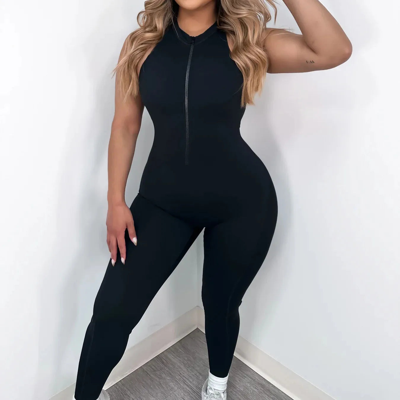 Zipper Padded Yoga Jumpsuit Short Playsuit Women Romper Sleeveless Gym Fitness Overalls One Piece Sports Shorts Bodysuit