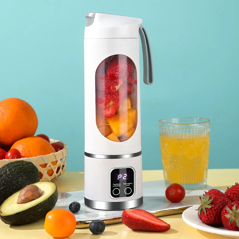 LED display mixer, 450ml USB rechargeable portable milkshake mixer - equipped with a 12 piece juicer - small juice mixer