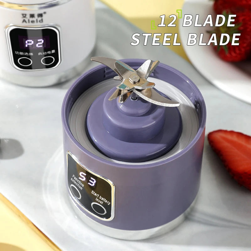 LED display mixer, 450ml USB rechargeable portable milkshake mixer - equipped with a 12 piece juicer - small juice mixer