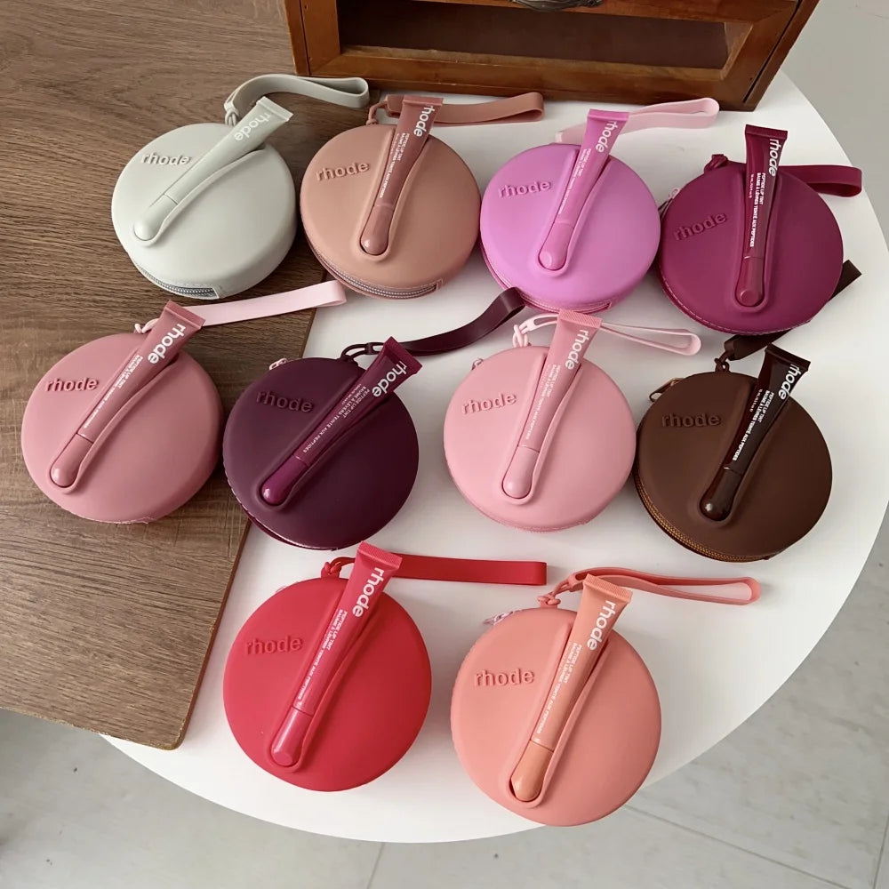 Rhode Lip Gloss Bag Cosmetic Mirror Organizer Coin Purse Lipstick Lip Glaze Organizer Storage Bag Toast Ribbon Espresso Lip Balm