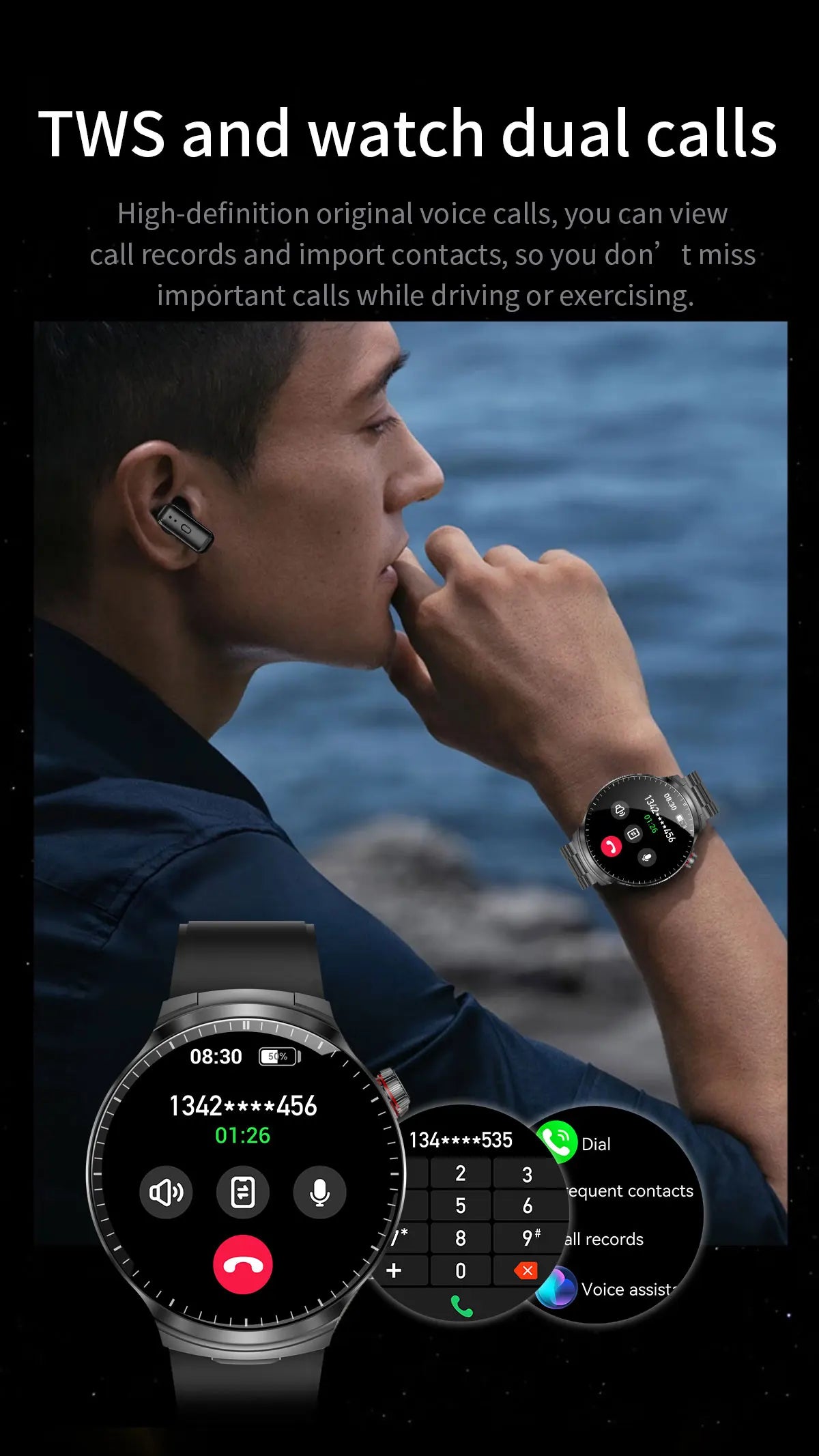 LIGE Smart Watch TWS 2-in-1 Headset Bluetooth Call Heart Rate Blood Pressure Health Monitoring Headphones Play Music Smartwatch
