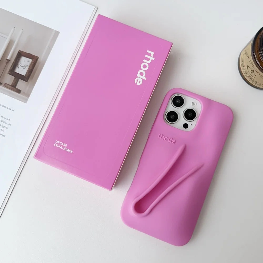 RHODE Soft Silicone Case For iPhone 16 15 14 Plus 13 12 11 Pro Max 16E Lipstick Portable Lip Gloss Holder